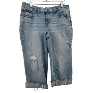 Maurices 14 Blue M Jeans Distressed Mid Rise Crop Raw Hem‎ Denim Capri Boho